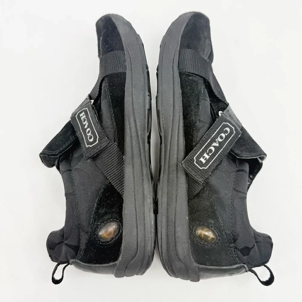 Coach Micki Black Suede Signature Monogram Canvas Cross Latch Casual Sneakers
